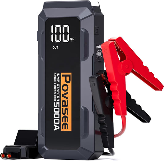 [2026NEW Model] 5000A Jump Starter with Air Compressor,Car Jumper Starter Portable with 150PSI Tire Inflator 12V Jump Box with LCD Display,Flashlight,Storage Case (Up 9L Gas/8L Diesel Engine