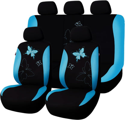 Flying Banner Butterfly car seat Covers ful Set Fashion Universal Lady Woman Female Rear Bench Split Colorized (Pink, 2 Fronts - Lace)