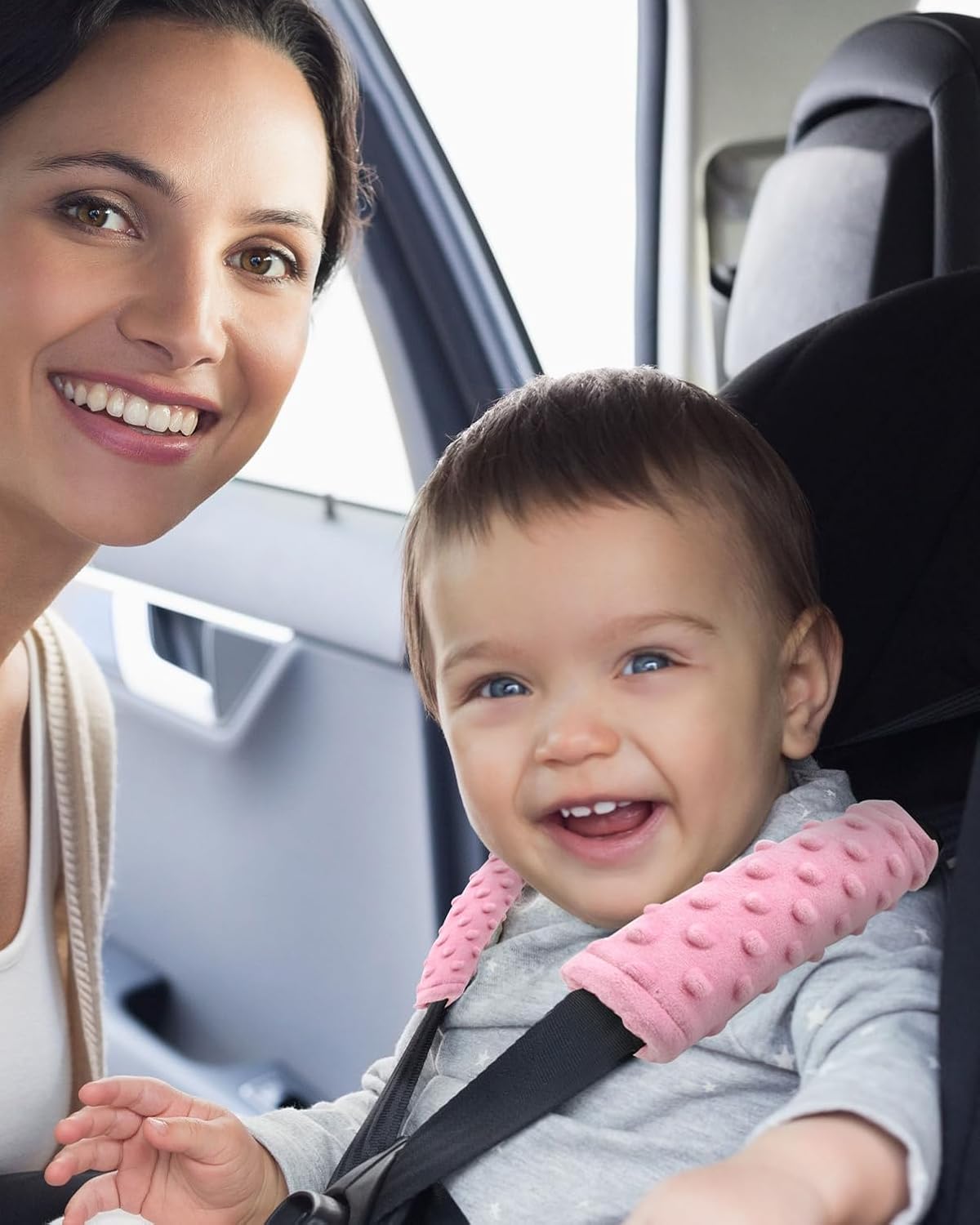 2 Pack Car Seat Belt Covers for Baby Kids, Reversible Soft Car Seat Shoulder Strap Pads, Seatbelt Cushion, Neck Strap Covers for Stroller, Carrier, Pushchair (Black Star)