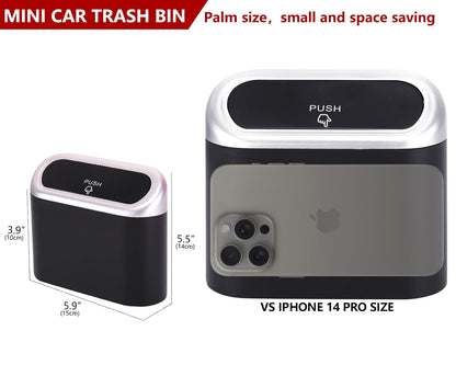 Ginsco 2 Pack Mini Car Trash Can with Lid, Small Car Garbage Can, Cute Leakproof ABS Trash Bin, Cars Accessories for Interior, Garbage Bin for Car, Home, Office with 120pcs Trash Bags Black