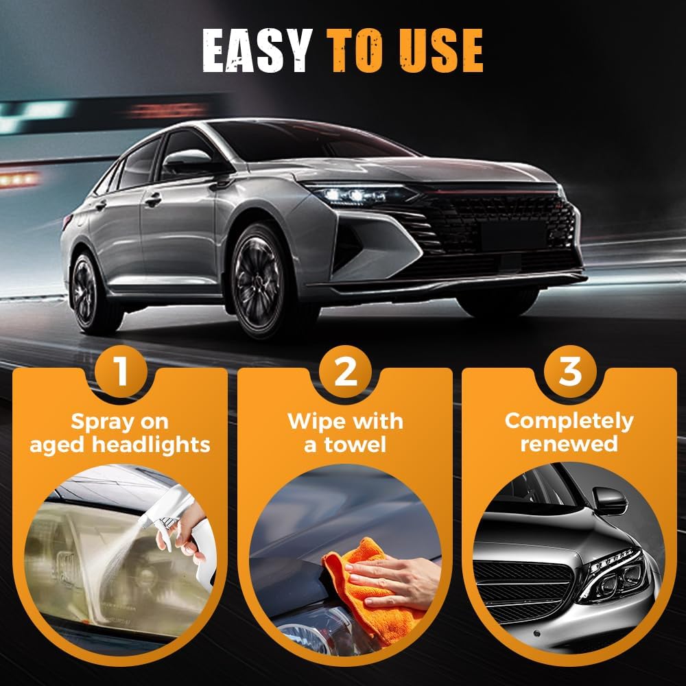Upgrade Automotive Headlamp Restoration Fluid Kit, Car Headlight Cleaner and Restorer Coating Spray Kit, Headlight Restoration Kit for Foggy Yellowing Oxidation (1 Set)