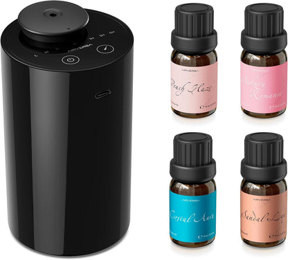 Airversa Waterless Diffuser for Essential Oil, Car Diffsuer, Battery Operated Nebulizer, 0.7 Fl Oz/ 20mL, Mini Scent Air Machine, 3 Timers & 3 Mist Levels for Home, Room, Car, Office - AN6 Black