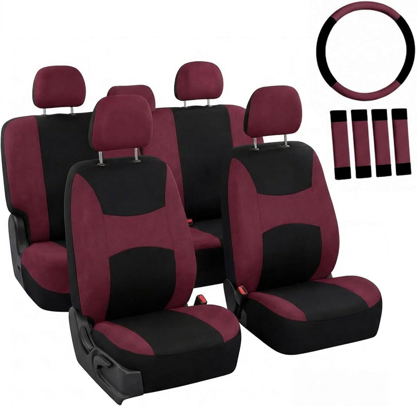 FH Group Full Set Cloth Car Seat Covers, Universal Fit Front and Split Bench Rear, Airbag Compatible, Washable for SUV, Sedan, Van - Black