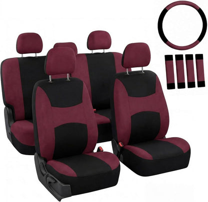 FH Group Full Set Cloth Car Seat Covers, Universal Fit Front and Split Bench Rear, Airbag Compatible, Washable for SUV, Sedan, Van - Black