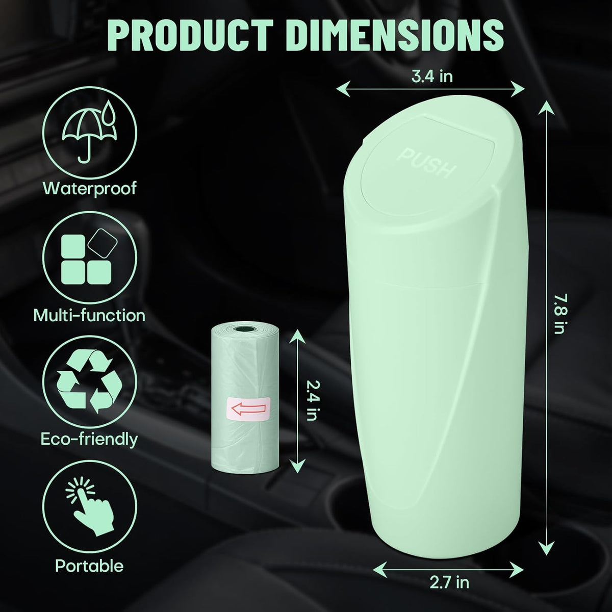 Car Trash Can Bin with Lid - Car Garbage Can Cup Holder - Pink Mini Leakproof Vehicle Garbage Bin with 20pcs Trash Bags - Automobile Organizers and Storage for Front Back Seat Accessories