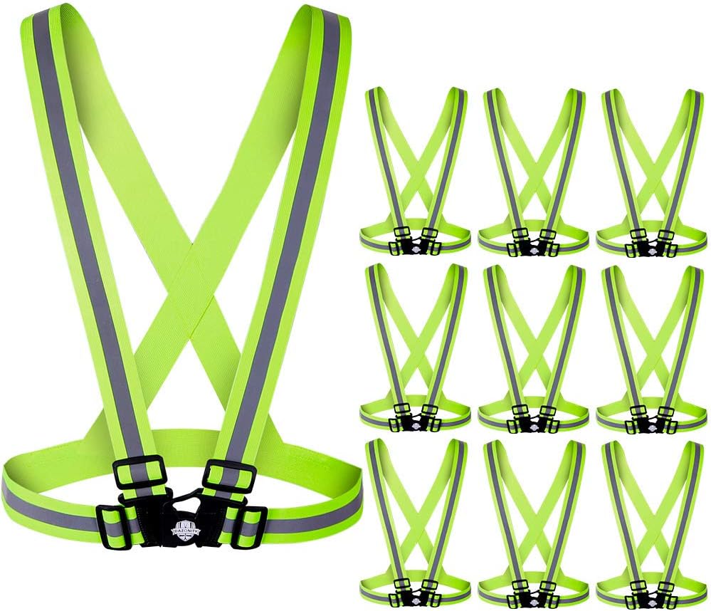 Dazonity High Visibility Safety Vest,10 Packs,Lightweight,Adjustable & Elastic Vest,Hi Vis Reflective Strips, Fit for Men & Women, Construction,Cycling, Runnning, Surveyor, (Yellow)