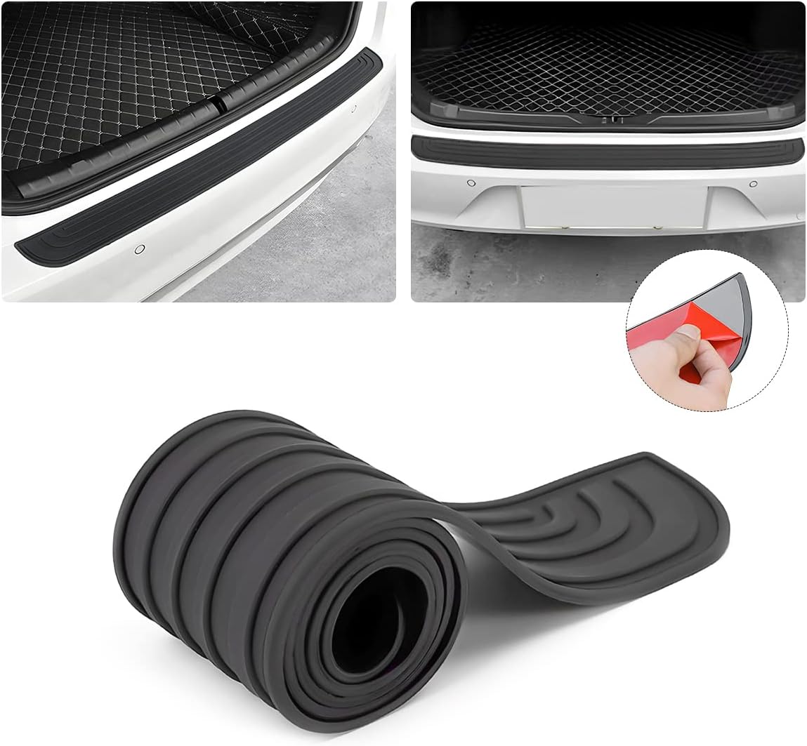 Car Rear Bumper Protector Guard, Anti-Scratch Abrasion Rubber Trunk Door Entry Sill Guard, Non-Slip Vehicle Trim Cover Protection Strip, Car Accessories for Most Cars and SUV (Black/Red/35.4" x2.7)