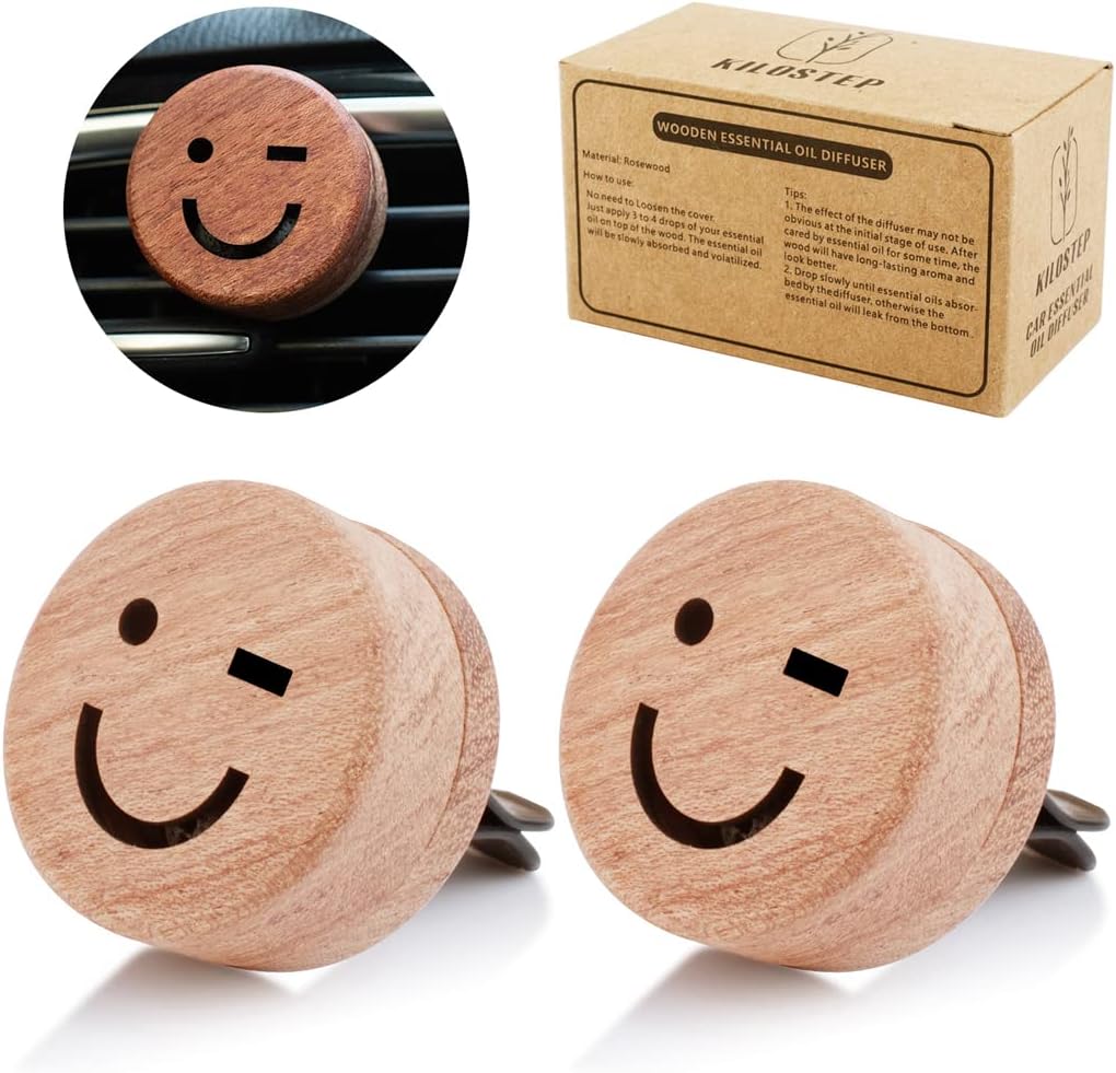Essential Oil Car Diffuser, 2 PCS Car Aromatherapy Wood Diffuser with Vent Clip