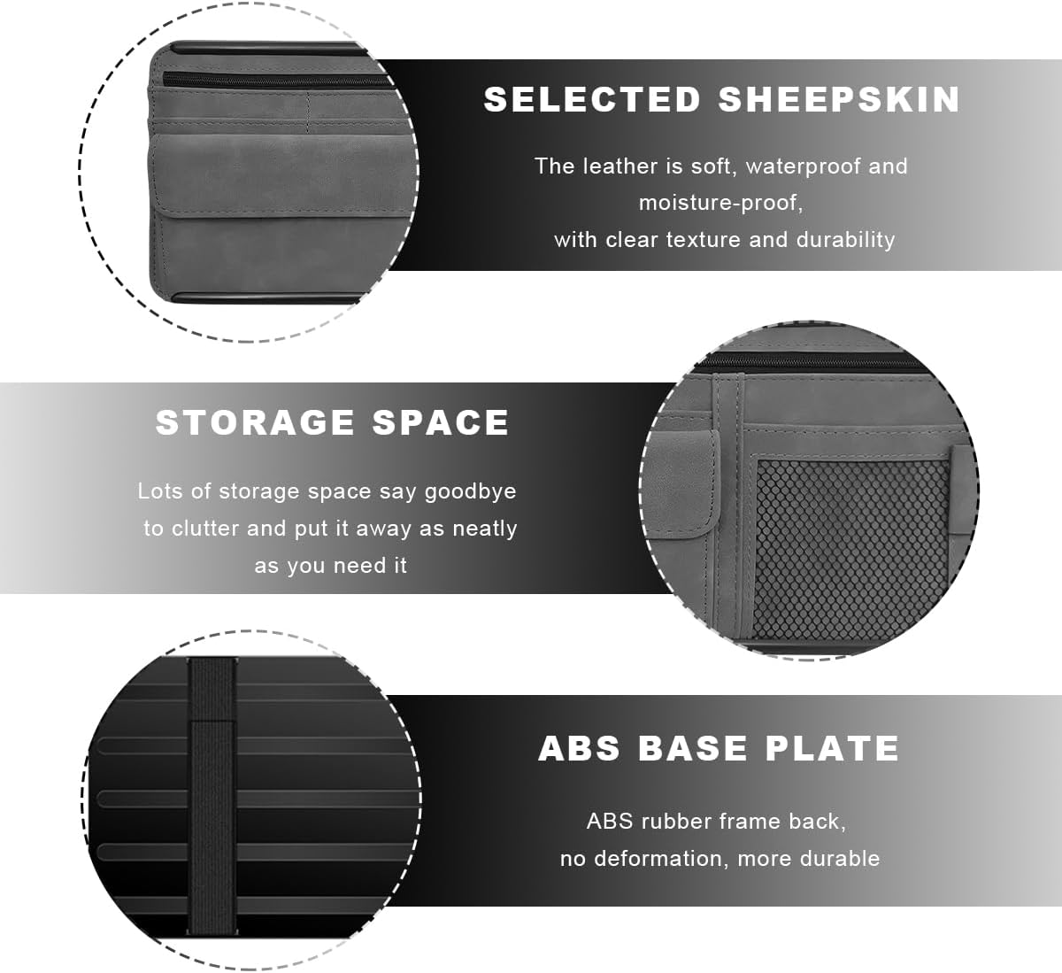 Car Sun Visor Organizer, Soft Leather Vehicle Sunshade Glasses Storage Bag with Net Zipper, Automotive Multi-Pocket Organizer for Drive License Card Glasses Document (Black)