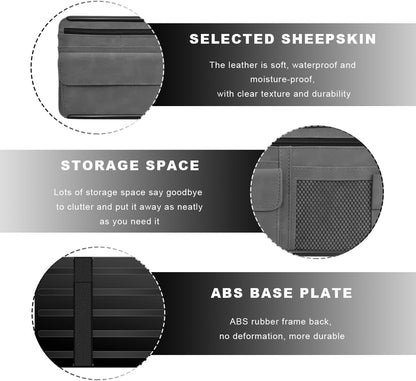 Car Sun Visor Organizer, Soft Leather Vehicle Sunshade Glasses Storage Bag with Net Zipper, Automotive Multi-Pocket Organizer for Drive License Card Glasses Document (Black)