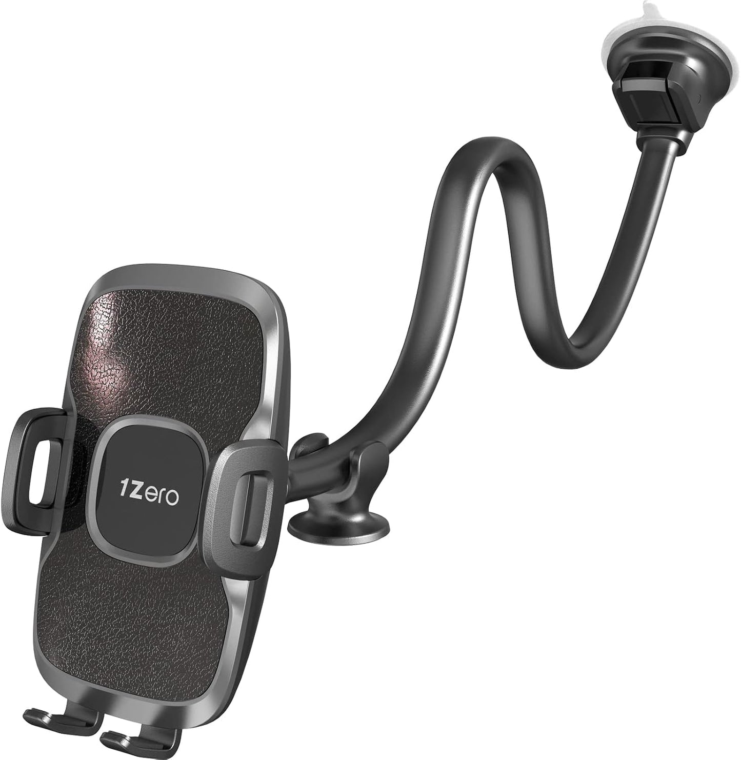 1Zero Solid Car Truck Phone Mount Holder with 14-Inch Gooseneck Long Arm, Windshield Window Mobile Holders w/Industrial-Strength Suction Cup, Anti-Shake Stabilizer Compatible All Cell Phones iPhone