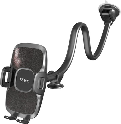 1Zero Solid Car Truck Phone Mount Holder with 14-Inch Gooseneck Long Arm, Windshield Window Mobile Holders w/Industrial-Strength Suction Cup, Anti-Shake Stabilizer Compatible All Cell Phones iPhone