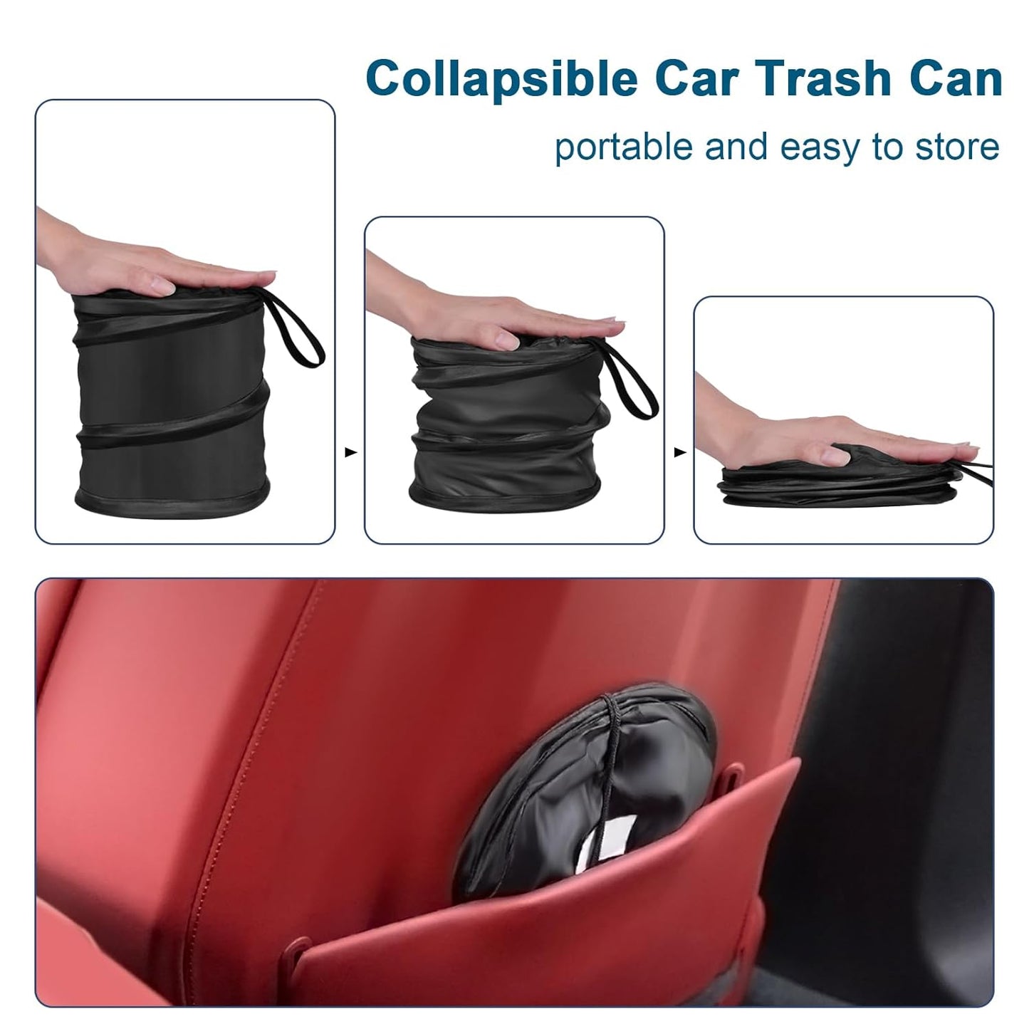 Car Trash Can, 2 Packs Mini Collapsible Pop-up Car Garbage Can, Waterproof Hanging Car Trash Bag with Velcro, Car Trash Bin, Black
