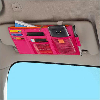 Car Sun Visor Organizer, Auto Interior Visor Storage Pouch Holder with Zipper, Multi-Pocket Net Personal Belonging Organizer, Universal Car Accessory for Cards, Documents (Black)