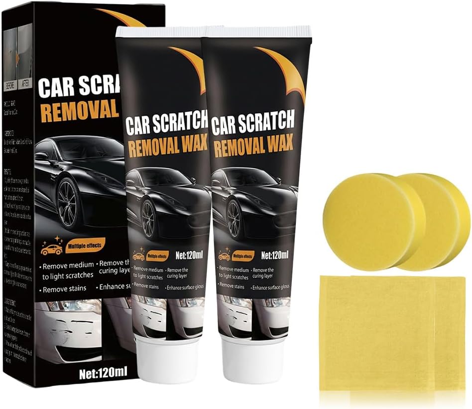 2026 New Upgrade Car Scratch Removal Wax, Scratch Remover for Vehicles with Wipe and Sponge, Car Polishing Wax Scratchs Remover, Cars Paint Scratchs Repair Kit for Deep Scratches (1 Set)