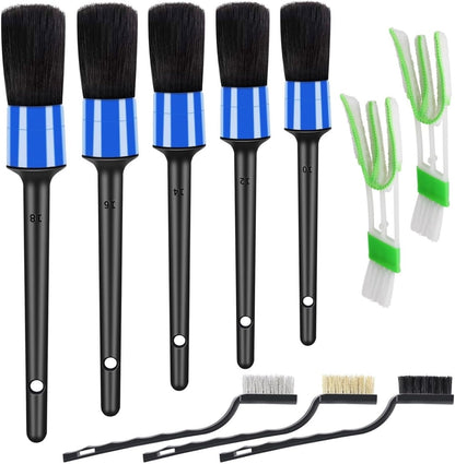 HMPLL 10pcs Auto Car Detailing Brush Set Car Interior Cleaning Kit Includes 5 Boar Hair Detail Brush,3 Wire Brush, 2 Air Vent Brush for Cleaning Car Interior Exterior, Dashboard Engines Leather Wheel