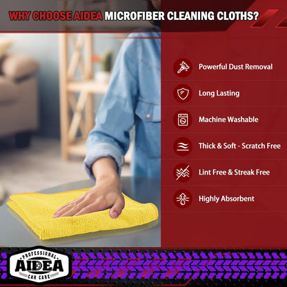 AIDEA Microfiber Cleaning Cloth, 50PK, Microfiber Towels for Cars, Premium Wash Cloths, Dusting Cloth Cleaning Rags, Absorbent Towels for SUVs, House, Kitchen, Window, Cleaning Supplies12×12"