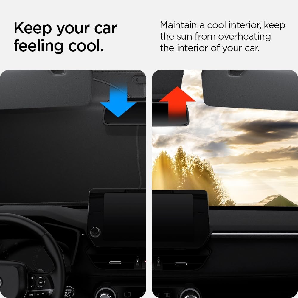 Spigen ZeroGap Windshield Sunshade for Tesla Model Y & 3, Maximum UV & Heat Protection, Dual Layer with Pocket | Car Accessories for Model Y Juniper, Model Y L, Model 3 Highland | Gift for Tesla Owner