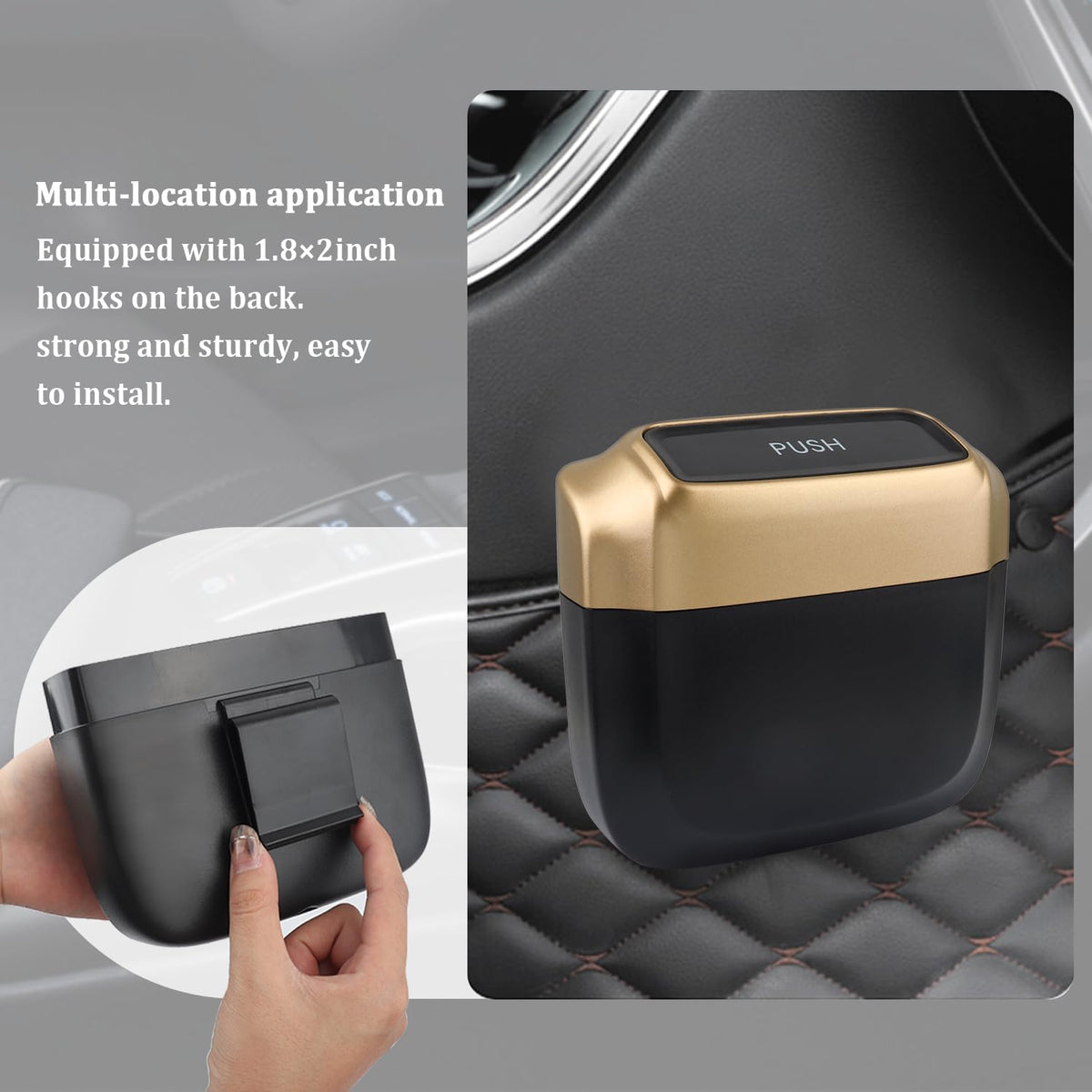 IHOTDER 2PCS Car Trash Can with Lid + 60PCS Garbage Bags,Mini Trash Can Interior Accessories for Door/Seat/Center Console/Home/Office,Multifunctional Car Organizers and Storage (Black)