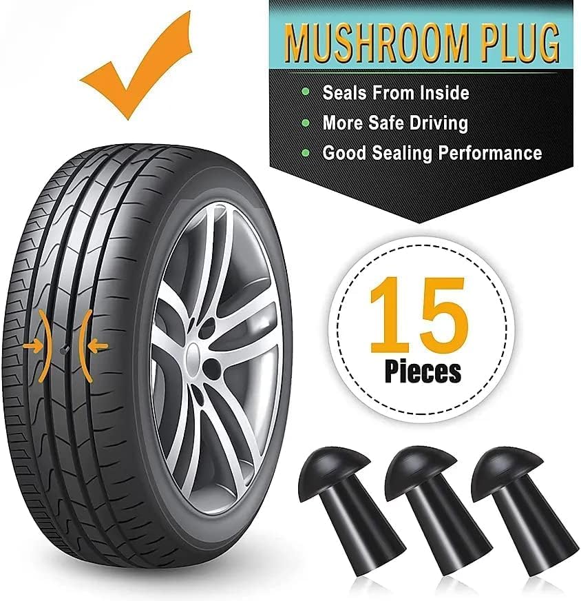 GRAND PITSTOP 20 Pcs Tubeless Tire Puncture Repair Kit with Mushroom Plug for Tyre Punctures and Flats on Cars, Motorcycles, ATV, Trucks & Tractors (15 Mushroom Plugs)