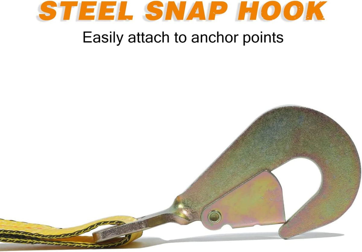 Heavy Duty Adjustable Car Tie Down Kit with Snap Hooks -Break Strength 10,000 lbs-Working Load 3333 lbs-Bonus Includes 4 Pack 36" Axle Straps with D-Ring(Yellow)