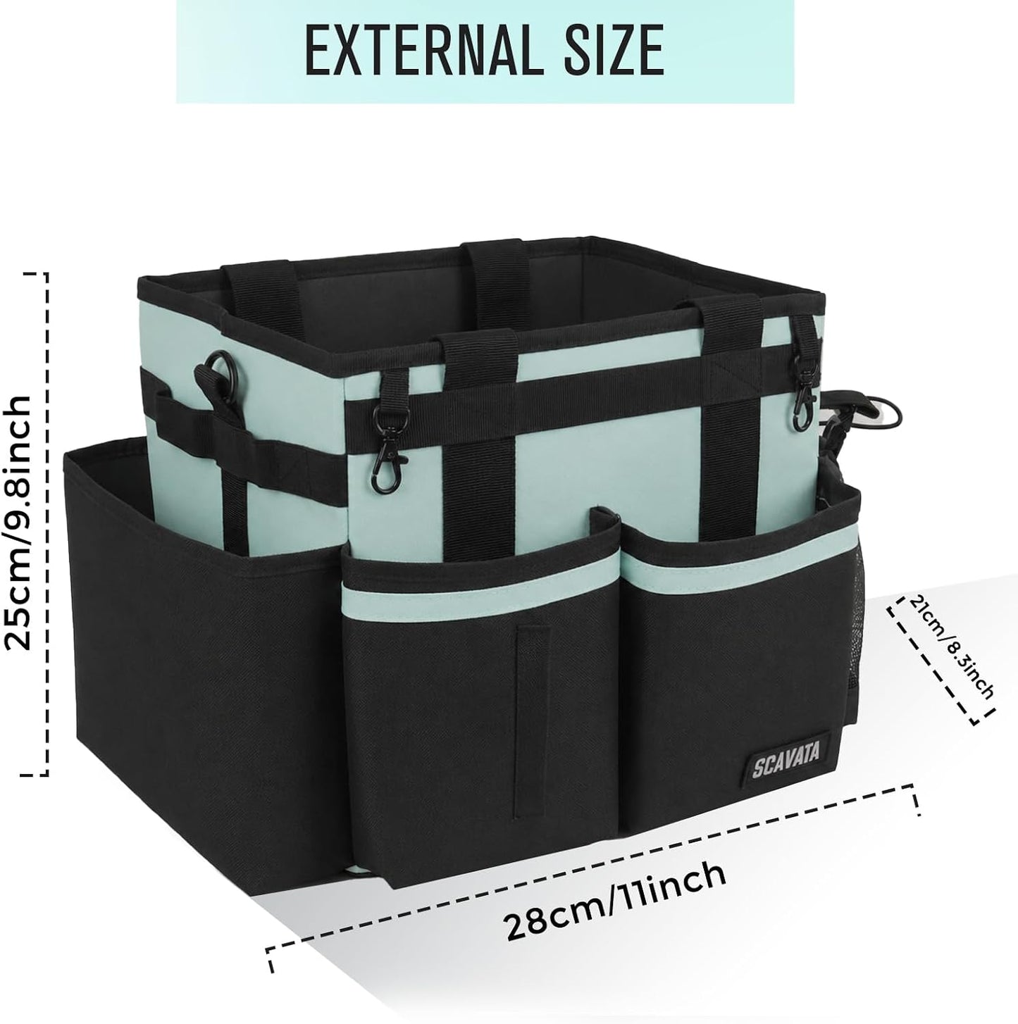 SCAVATA Compact Wearable Cleaning Caddy, Small Supplies Organizer with Handle & Shoulder Straps for Housekeepers, Under Sink & Car Cleaning Tool Organizer Bag (Black)