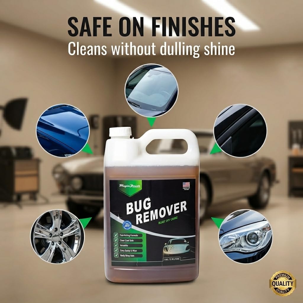 Magic Finish Car Bug Remover Spray (16 fl oz) – Fast-Acting Spray for Road Grime and Organic Residue – Car Cleaning Supplies for Paint, Glass, Plastic & Chrome