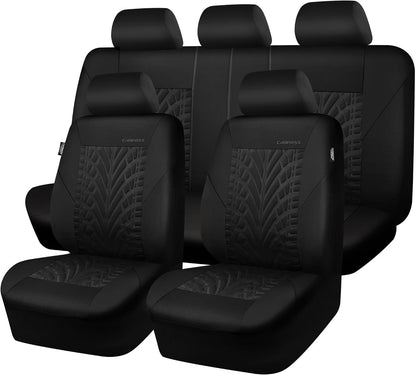 CAR PASS Car Seat Covers Full Sets, Front & Split Rear Bench for Car, 3D Tyre Embossed Automotive Interior Covers, Airbag Compatible, Quick Setup Universal Fit Seat Covers for Car, SUV(Charcoal)