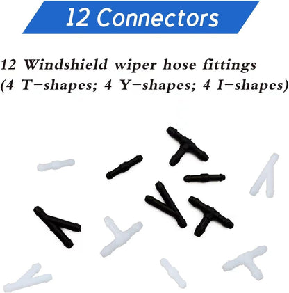 Windshield Washer Hose Kit, 4 Meter Washer Fluid Hose with 12 Pcs Hose Connectors, Suitable for Most Car Windshield Washer Tubing