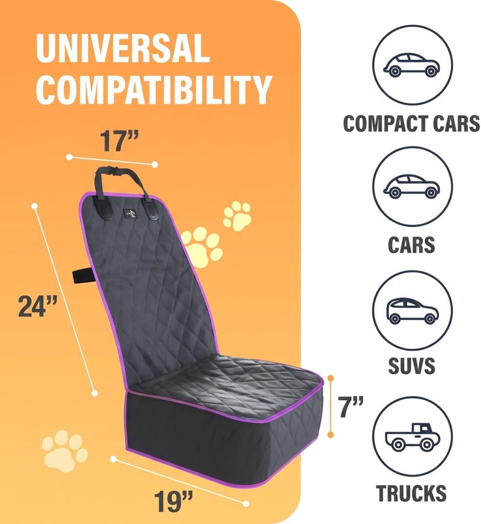 Active Pets Dog Car Seat Cover, Waterproof Front Seat Protector for SUV Truck Sedan, Pet Safety Travel Comfort System with Universal Fit, Black