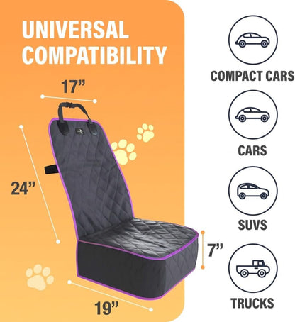 Active Pets Dog Car Seat Cover, Waterproof Front Seat Protector for SUV Truck Sedan, Pet Safety Travel Comfort System with Universal Fit, Black