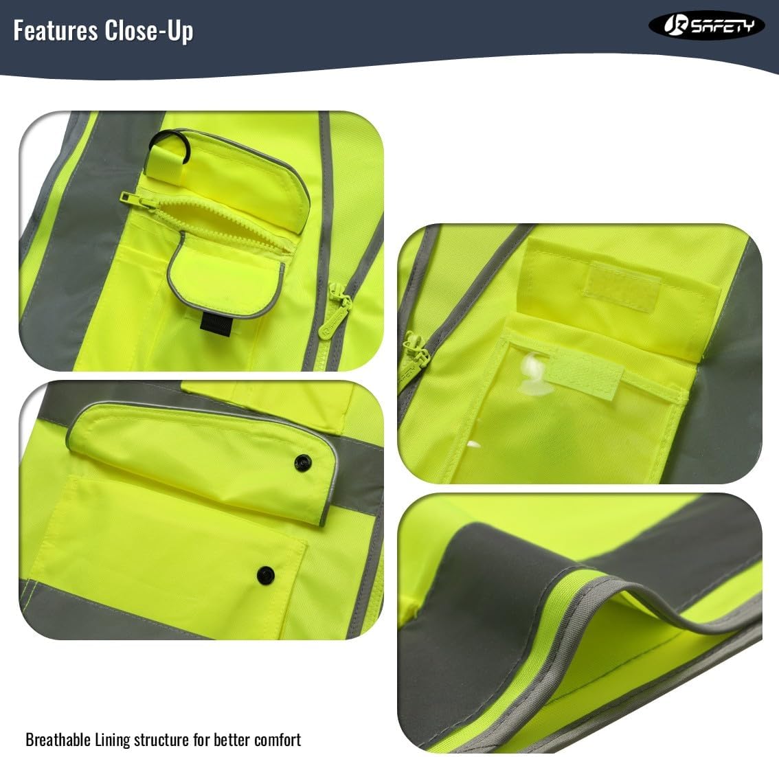 JKSafety 9 Pockets Class 2 High Visibility Zipper Front Safety Vest With Reflective Strips,Meets ANSI/ISEA Standard (Large, 150-Yellow) - Colors A