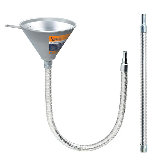 14.84" Steel Bendable Spout Funnel with Filter for All Automotive Oils, Metal Flexible Long Funnels for Automotive Use for Transmission Fluid, Diesel Fuel, and Other Liquids, with Gloves