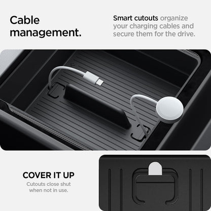Spigen Center Console Organizer for Tesla Model Y Juniper (Only Premium & Performance 2026) and Model 3 Highland (Standard, Premium & Performance 2024/25/26) with Smooth Slide Technology - [Sliding]