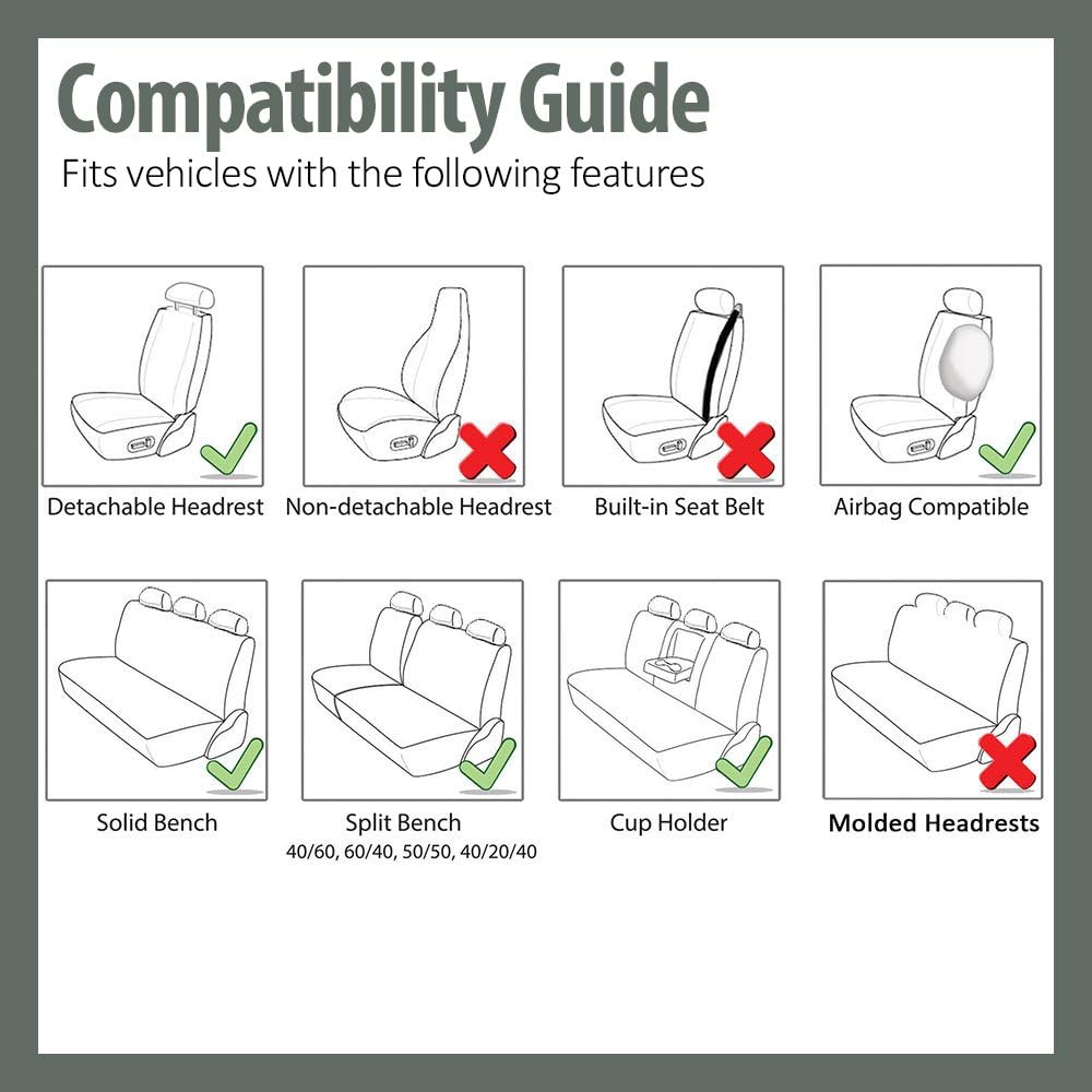 FH Group Full Set Cloth Car Seat Covers, Universal Fit Front and Split Bench Rear, Airbag Compatible, Washable for SUV, Sedan, Van - Black
