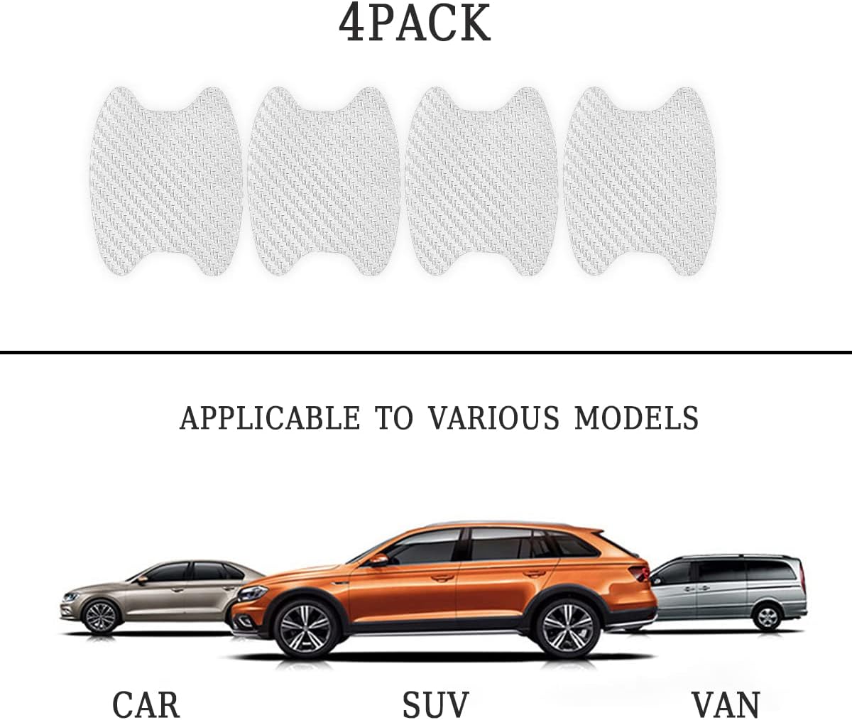 4PCS Sticker, Carbon Fiber Anti-Scratches Car Door Cup Protector, Non-Marking Auto Door Handle Protective Film, Universal for Most Car Handles (Black/4PCS)