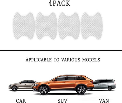 4PCS Sticker, Carbon Fiber Anti-Scratches Car Door Cup Protector, Non-Marking Auto Door Handle Protective Film, Universal for Most Car Handles (Black/4PCS)