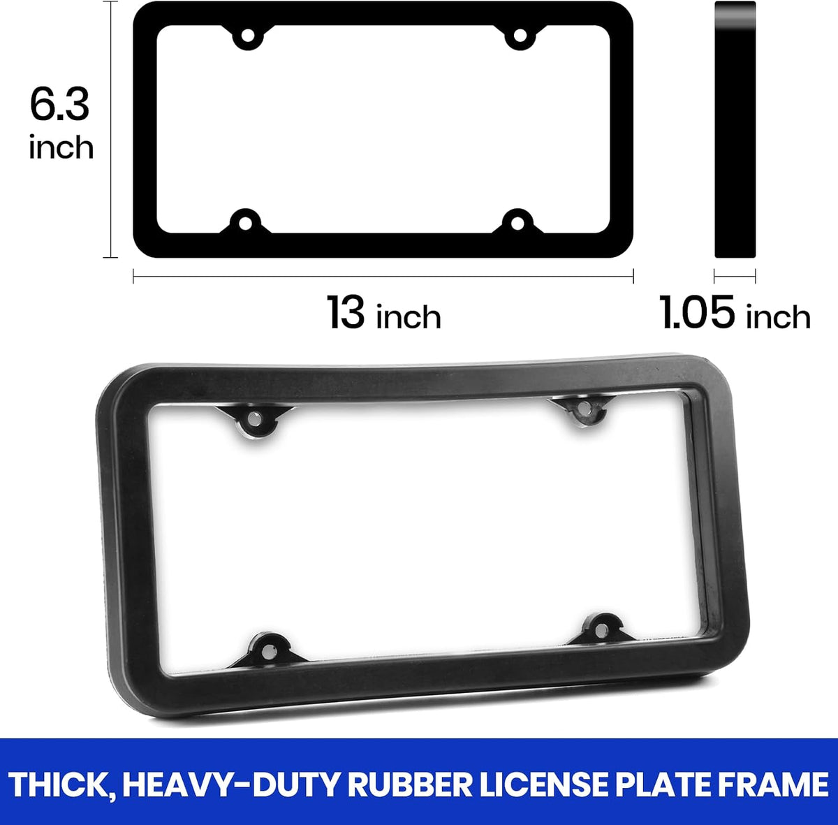 AR-PRO Ultimate License Plate Bumper Guard Screws Included - 2.3" Thick Rubber License Plate Mount Protects Bumper from Scratches and Dents - Universal Fit for Cars, Trucks, SUVs, and Vans