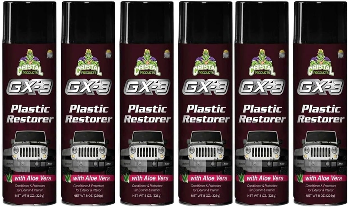 Cristal Products GX-3 Plastic Restorer – Black Plastic Restorer for Cars & Automotive Trim Restorer – Interior Car Cleaner & Exterior Faded Plastic, Vinyl & Rubber Renewer with Aloe Vera (8 fl oz)