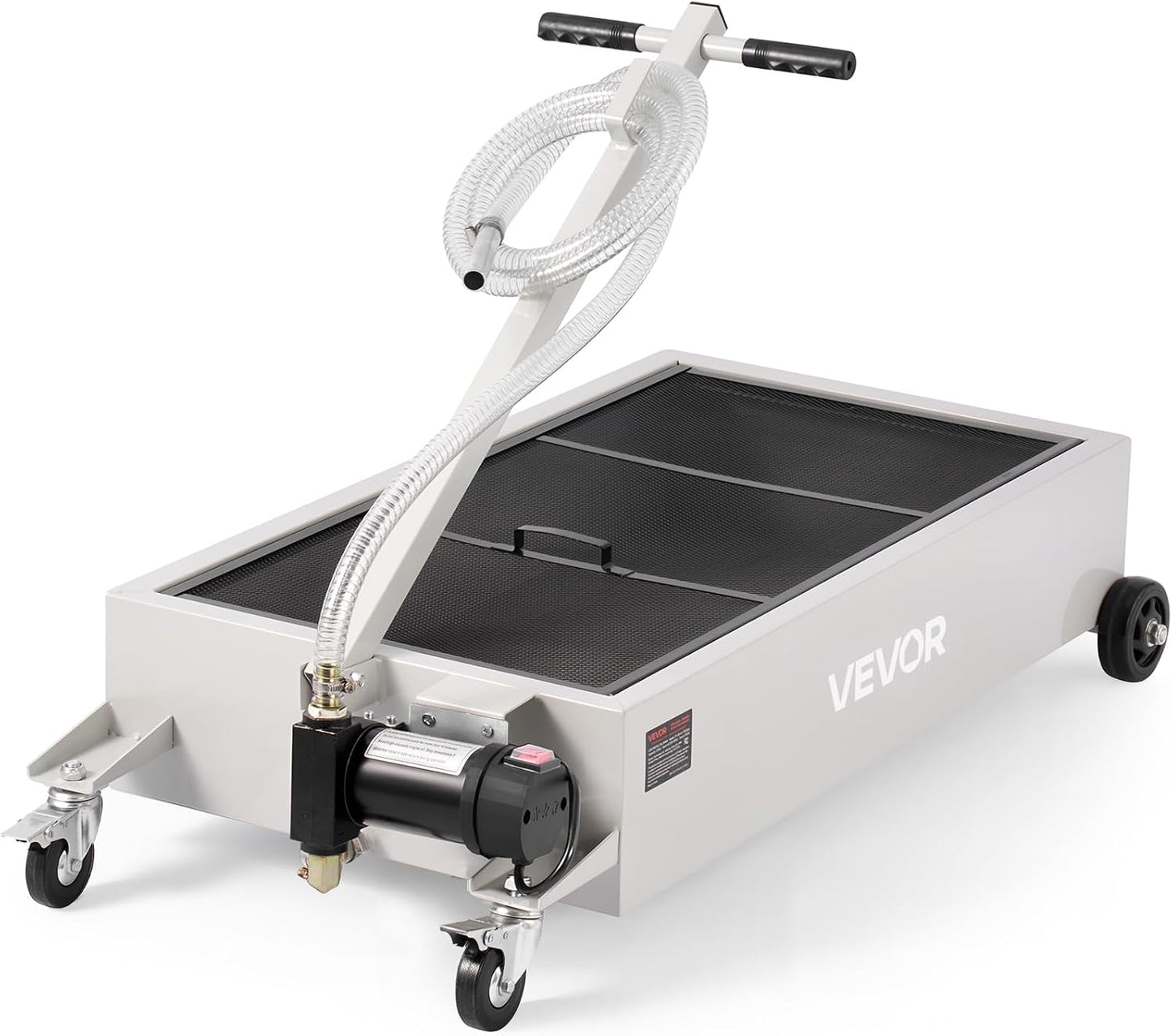 VEVOR Low Profile Electric Oil Drain Pan, 20 Gal Capacity, Rolling Oil Drain Pan with 110V High-Flow Pump, 7.2 ft Hose & T Folding Handle, Leak-proof & Corrosion-resistant, Fit for Trucks, ATVs, White