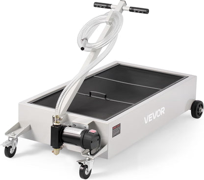 VEVOR Low Profile Electric Oil Drain Pan, 20 Gal Capacity, Rolling Oil Drain Pan with 110V High-Flow Pump, 7.2 ft Hose & T Folding Handle, Leak-proof & Corrosion-resistant, Fit for Trucks, ATVs, White