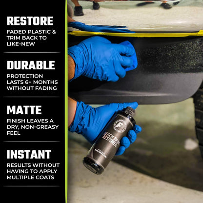 ExoForma Black Trim Restorer - Lasts 6+ Months, Dye Infused Waterproof Plastic Restorer for Cars - Perfect for Faded Bumpers, Trim & Vinyl on Jeeps, Truck Beds, Avalanches & ATVs | 4oz Kit