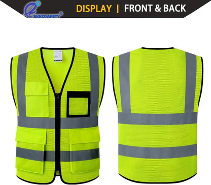 Reflective Mesh Safety Vest for Men Women with 5 Pockets and Zipper Front High Visibility Mesh Vest Hi Vis Construction Work Vest,Meets ANSI/ISEA Standards(EK175-Yellow-L)