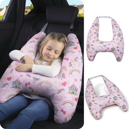 Travel Pillow Car Cushion for Kids 6 Years Old+ Shoulder Neck Back Support & Seat Belt Comfort, Road Trip Cozy Sleeping Gift for Young Travelers, Parents, Families, Baby Shower (Dinosaur Blue)