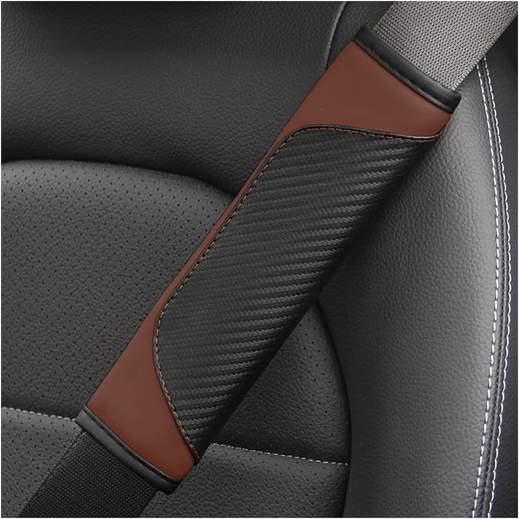 AUCELI 2PCS Car Seat Belt Cover, Carbon Fiber Seatbelt Shoulder Strap Covers, Breathable Leather Soft Harness Pad Protect Your Neck and Shoulder Compatible with Cars