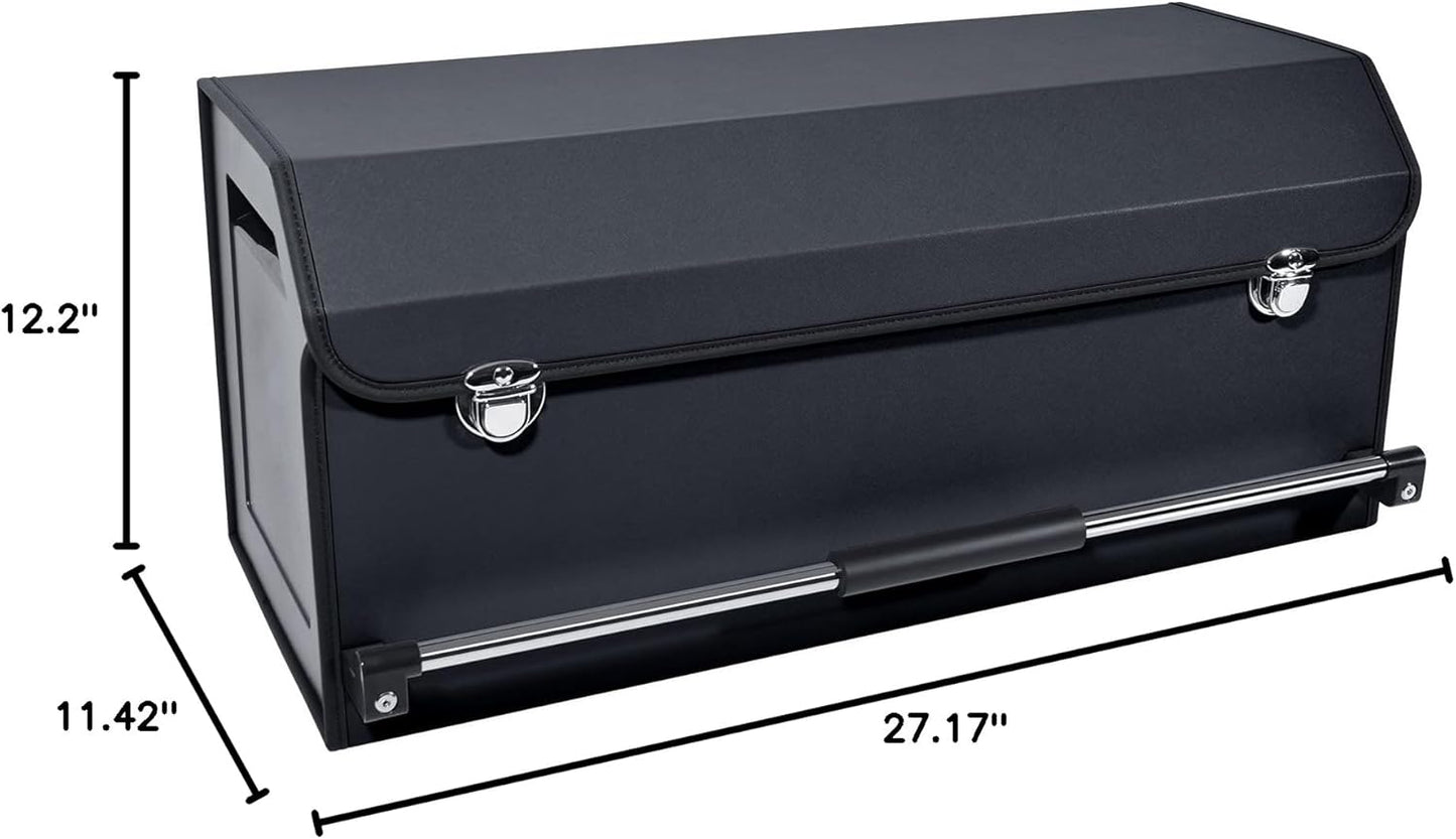XCF Car Trunk Organizer, Leather Trunk Organizer for SUV with Lid and Sturdy Handle Car Storage Organizer (Black, 20.47 x 11.42 x 12.2in)