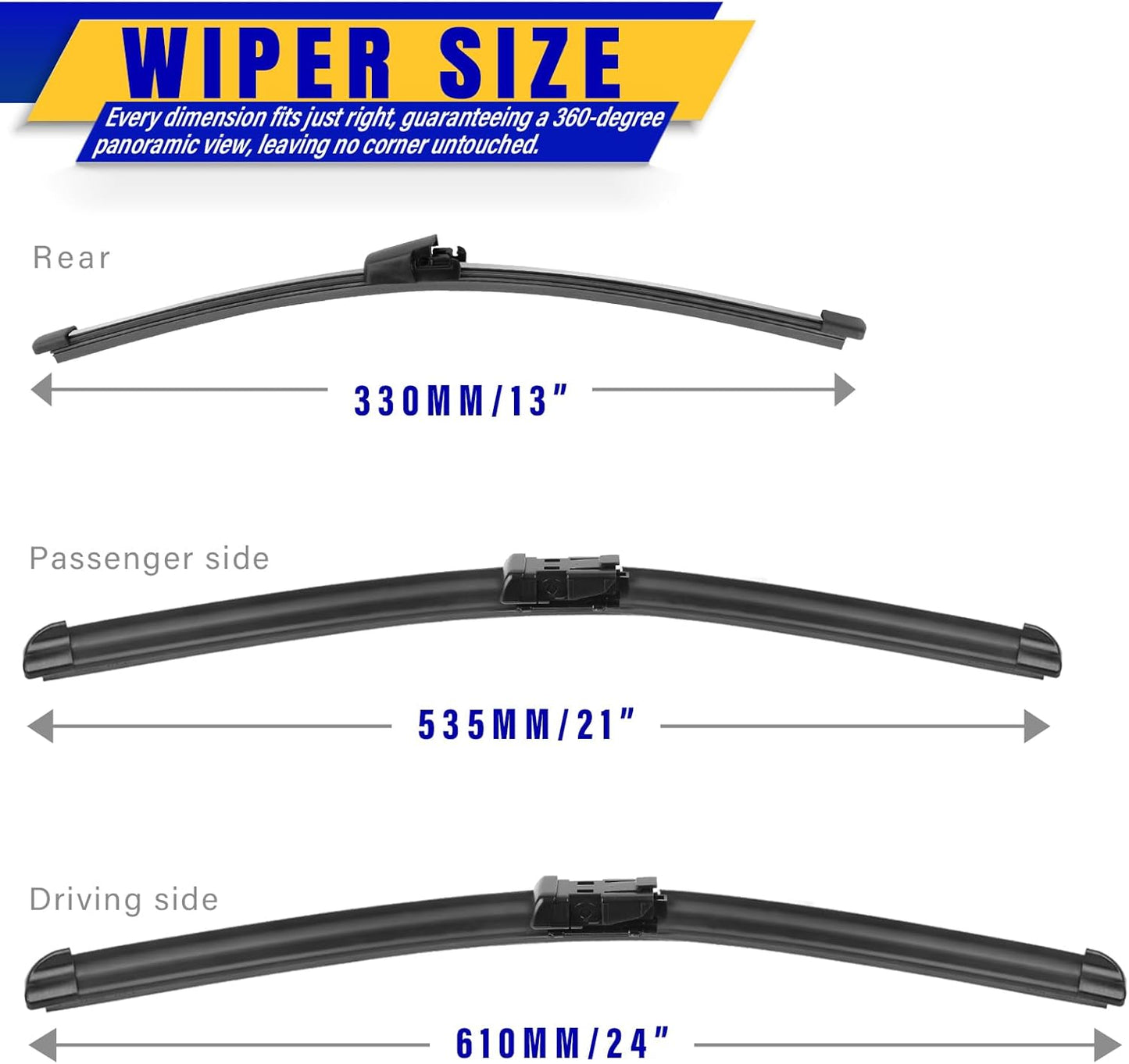 3 wipers Replacement for 2017-2021 2022 Honda CRV CR-V, Windshield Wiper Blades Original Equipment Replacement - 26"/17"/12" (Set of 3) U/J HOOK - Colors A