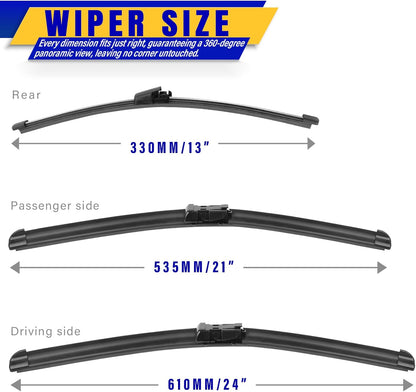 3 wipers Replacement for 2017-2021 2022 Honda CRV CR-V, Windshield Wiper Blades Original Equipment Replacement - 26"/17"/12" (Set of 3) U/J HOOK - Colors A