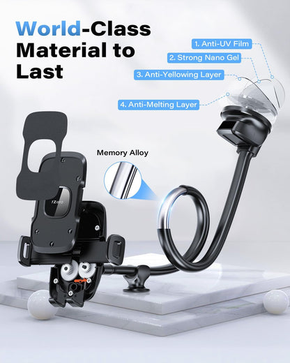 1Zero Solid Car Truck Phone Mount Holder with 14-Inch Gooseneck Long Arm, Windshield Window Mobile Holders w/Industrial-Strength Suction Cup, Anti-Shake Stabilizer Compatible All Cell Phones iPhone