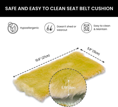 Andalus Brands 2 Pack Genuine Merino Wool Sheepskin Seat Belt Cover – Soft Shoulder Pad, Neck Cushion Protector – Authentic Car Accessories (Pearl)